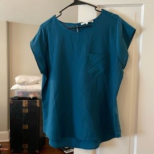 Teal blouse.